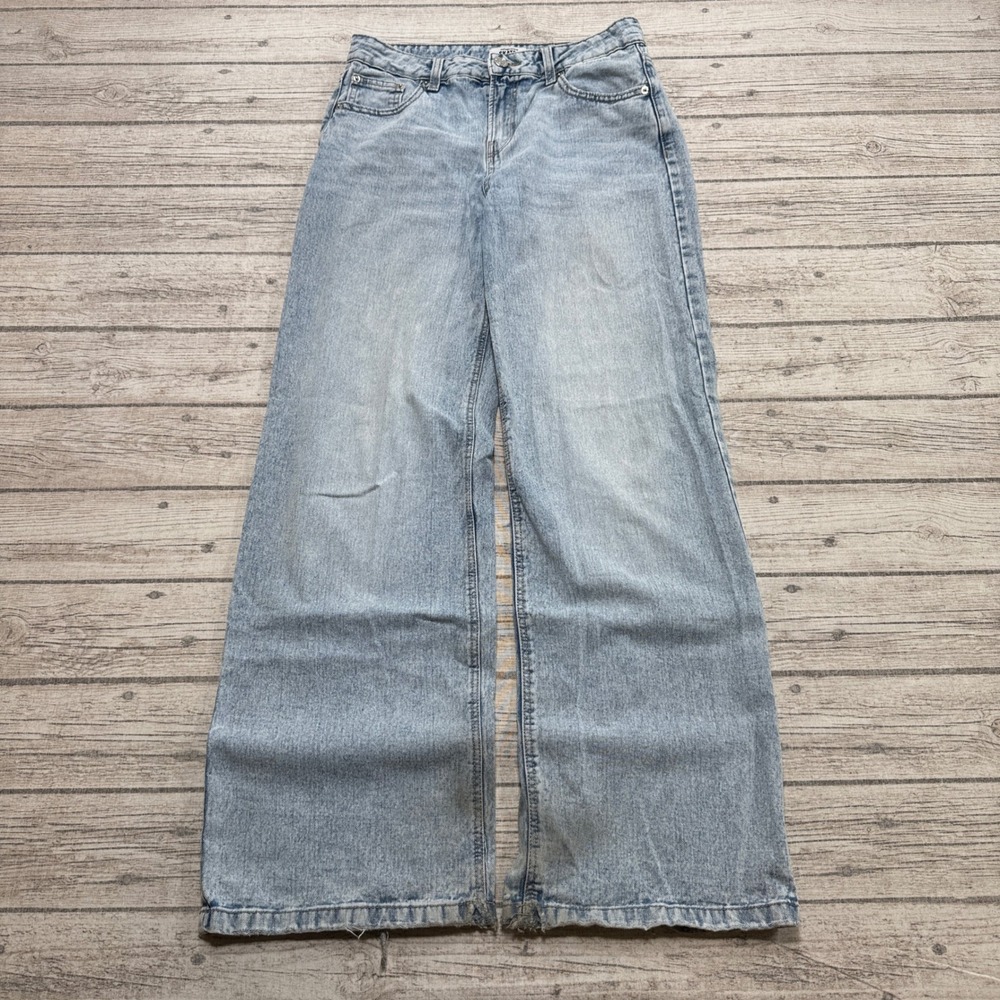 Y2K Refuge Jeans Women's 3 Blue Light Wash Bow Pockets Skater Wide Leg Baggy Fit